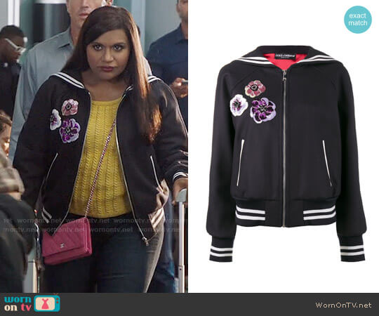 Dolce & Gabbana Sequin Embellished Sailor Collar Bomber Jacket worn by Mindy Lahiri (Mindy Kaling) on The Mindy Project