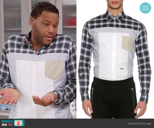 Dsquared2 Mixed-Plaid Cotton Shirt worn by Andre Johnson (Anthony Anderson) on Black-ish