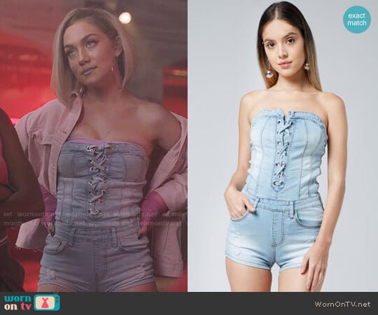 edgeLook Lace Up Tube Top Light Denim Romper worn by Star Davis (Jude Demorest) on Star