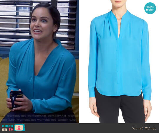 Elie Tahari 'Judith' Split Neck Silk Georgette Blouse worn by Amy Santiago (Melissa Fumero) on Brooklyn Nine-Nine