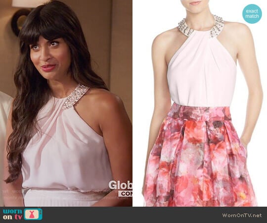 Eliza J Beaded Crepe Top worn by Tahani Al-Jamil (Jameela Jamil) on The Good Place