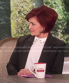 Sharon’s white embellished collar top on The Talk