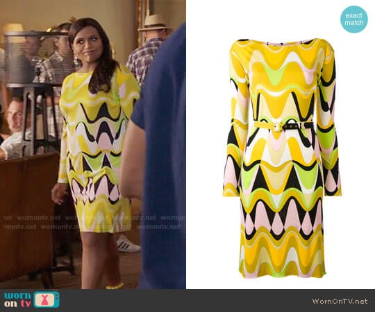 Emilio Pucci Printed Slash Neck Dress worn by Mindy Lahiri (Mindy Kaling) on The Mindy Project