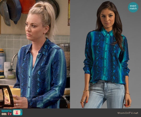 Equipment Brett Rainbow Diamondback Printed Blouse worn by Penny Hofstadter (Kaley Cuoco) on The Big Bang Theory