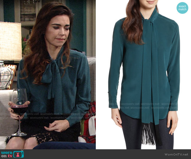 WornOnTV: Victoria’s green fringed bow neck blouse on The Young and the ...