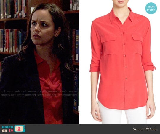 Equipment Red Slim Signature Silk Shirt worn by Amy Santiago (Melissa Fumero) on Brooklyn Nine-Nine