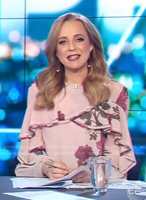 Carrie’s pink floral ruffle top on The Project