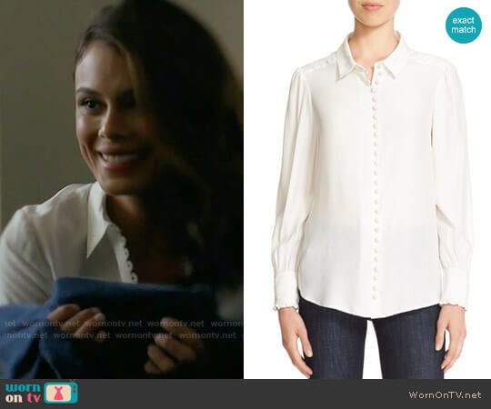 Frame Victorian Blouse worn by Cristal Flores (Nathalie Kelley) on Dynasty