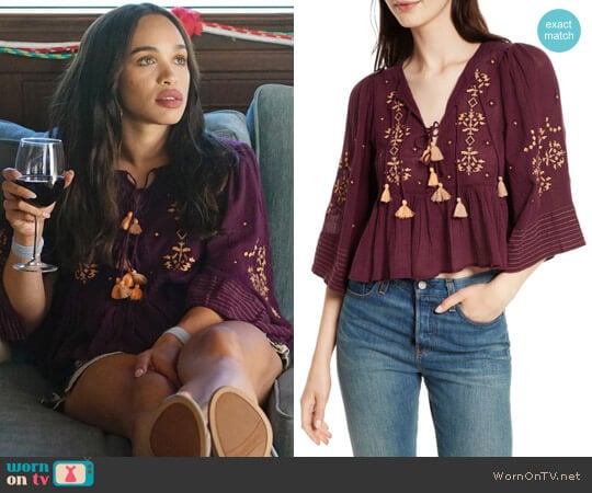 Free People Embroidered Crop Top worn by Erica Dundee (Cleopatra Coleman) on Last Man On Earth