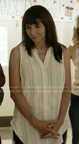 Gail’s white striped sleeveless top on Last Man on Earth