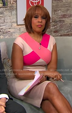 Gayle King’s pink cross front dress on CBS Mornings