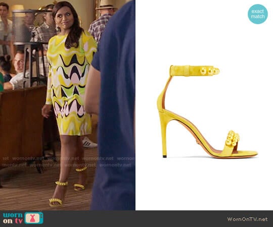 Givenchy Faux Pearl-embellished Suede Sandals worn by Mindy Lahiri (Mindy Kaling) on The Mindy Project