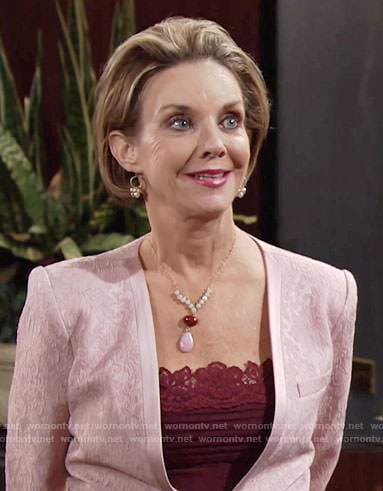 Gloria's pink textured jacket on The Young and the Restless