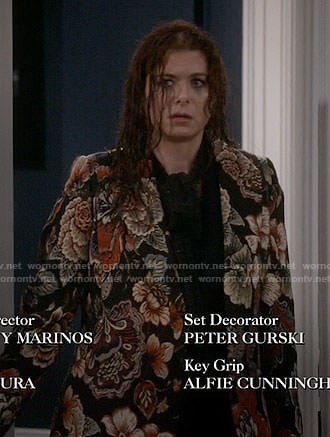 Grace’s floral tapestry coat on Will and Grace