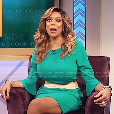 Wendy’s green bell sleeve sheath dress on The Wendy Williams Show