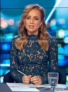 Carrie’s green floral lace top on The Project