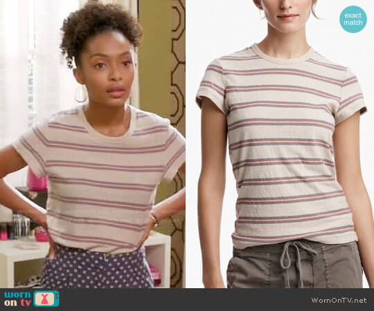 James Perse Retro Stripe Vintage Tee worn by Zoey Johnson (Yara Shahidi) on Black-ish