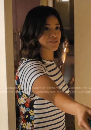 Jane’s striped top with floral lace back on Jane the Virgin