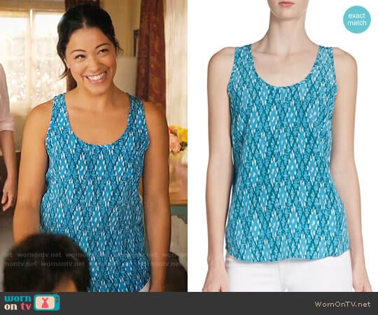 Joie Rain Tank in Peacock Teal Diamond worn by Jane Villanueva (Gina Rodriguez) on Jane the Virgin