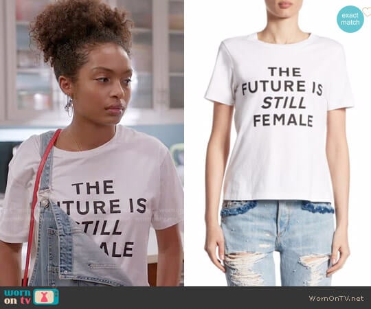 Jonathan Simkhai The Future Is Still Female Pima Cotton Tee worn by Zoey Johnson (Yara Shahidi) on Black-ish