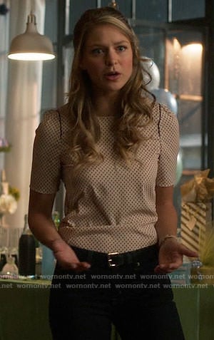 Kara's pink dotted print top on Supergirl