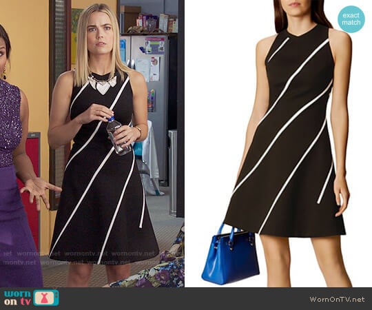 Karen Millen Diagonal Stripe A-Line Dress worn by Anna (Rebecca Rittenhouse) on The Mindy Project