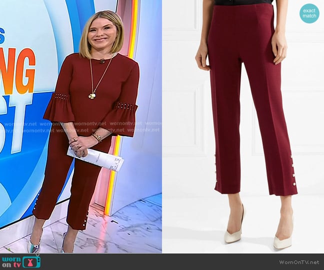 Lela Rose Faux Pearl Embellished Crepe Pants in Mulberry worn by Jenna Bush Hager on Today