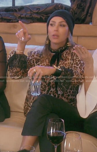 Kelly's leopard print ribbon neck top on The Real Housewives of OC