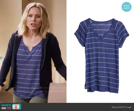 Madewell Choral Split Neck Tee worn by Eleanor Shellstrop (Kristen Bell) on The Good Place