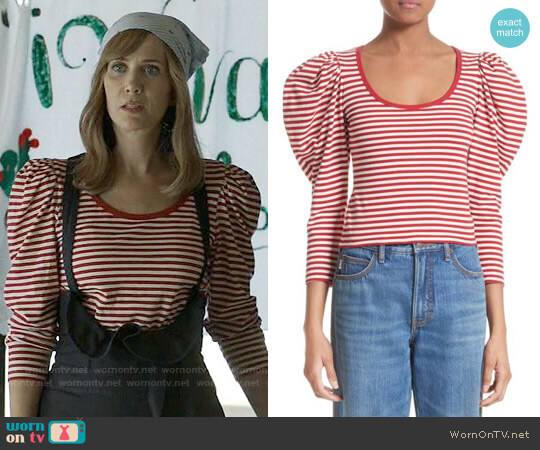 Marc Jacobs Stripe Cotton Puff Sleeve Top worn by Pamela Brinton (Kristen Wiig) on Last Man On Earth