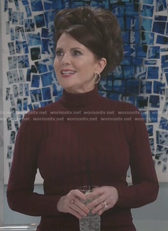 Karen’s burgundy ribbed sweater and plaid pants on Will and Grace