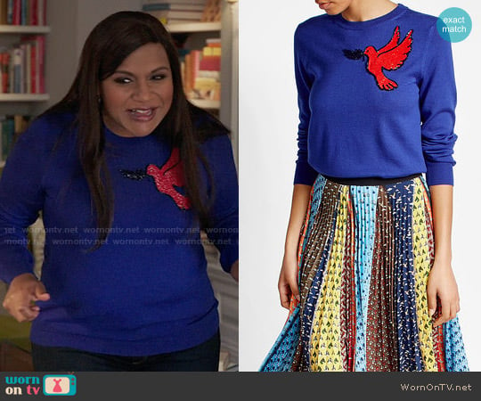 Mary Katrantzou Embellished Virgin Wool Pullover worn by Mindy Lahiri (Mindy Kaling) on The Mindy Project