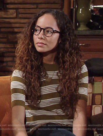 Mattie’s olive striped top on The Young and the Restless