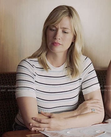 Melissa's white striped top on Last Man on Earth