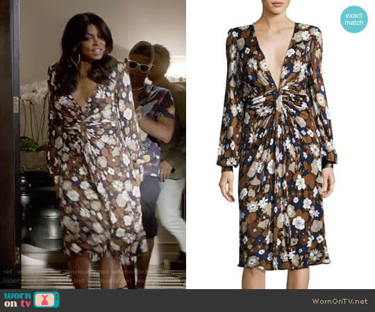 Michael Kors Collection Floral Knotted Deep-V Dress worn by Cookie Lyon (Taraji P. Henson) on Empire