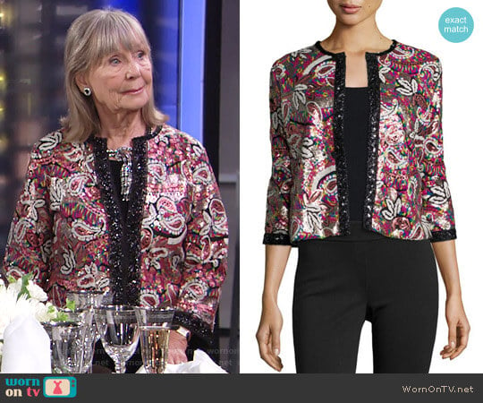 Michael Simon Paisley Sequined Cardigan worn by Dina Mergeron (Marla Adams) on The Young and the Restless