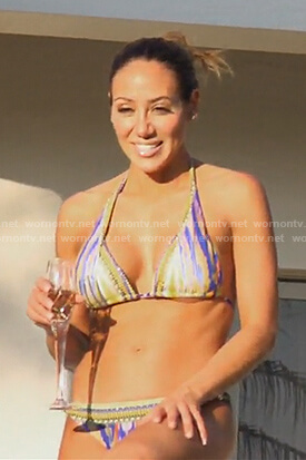 Melissa’s multi-colored print gold ball bikini on The Real Housewives of New Jersey