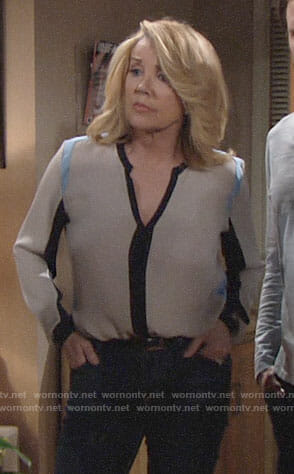 Nikki’s colorblock blouse on The Young and the Restless