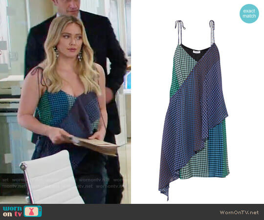 Opening Ceremony Foulard printed wrap-effect silk-twill mini dress worn by Kelsey Peters (Hilary Duff) on Younger