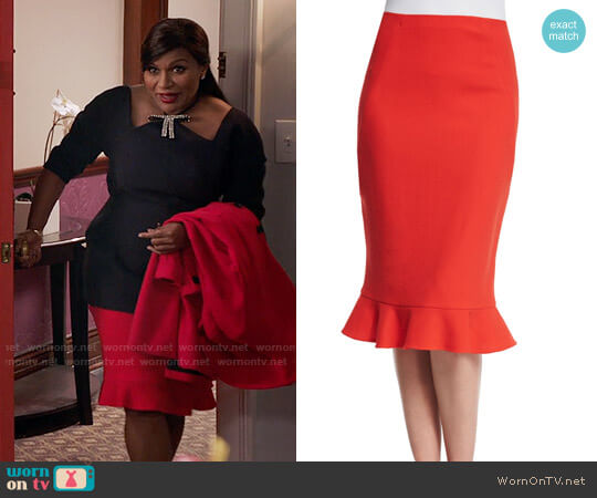 Oscar de la Renta Wool Ruffle-Hem Pencil Skirt worn by Mindy Lahiri (Mindy Kaling) on The Mindy Project