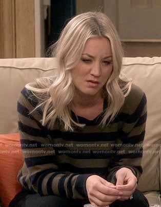 Penny’s olive green and navy striped sweater on The Big Bang Theory