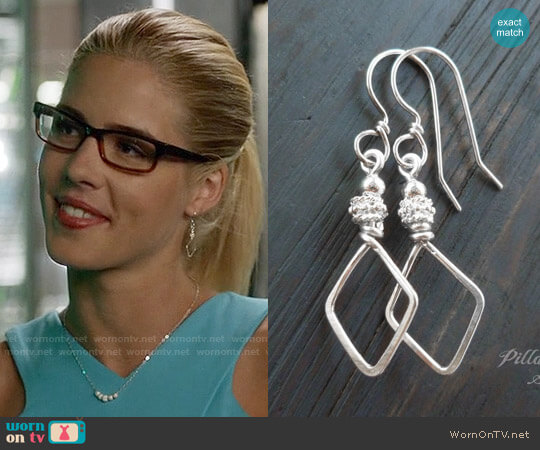 Pillar of Salt Studio Sterling Silver diamond shape Wire Wrapped Earrings worn by Felicity Smoak (Emily Bett Rickards) on Arrow