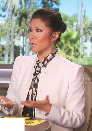 Julie’s black and white neck tie top on The Talk