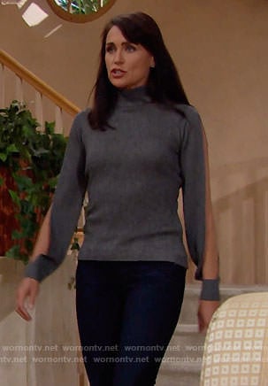 Quinn’s grey split-sleeve sweater on The Bold and the Beautiful