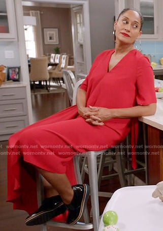 Rainbow’s red v-neck midi dress on Black-ish