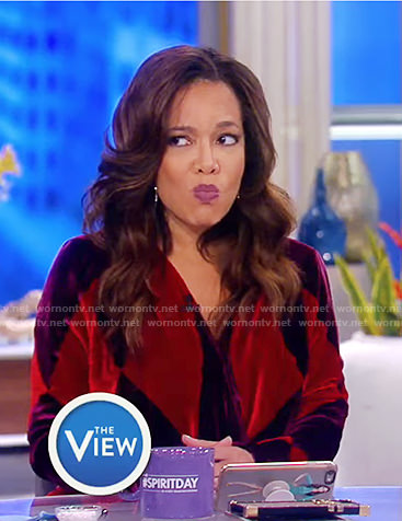 Sunny’s red and purple velvet wrap dress on The View