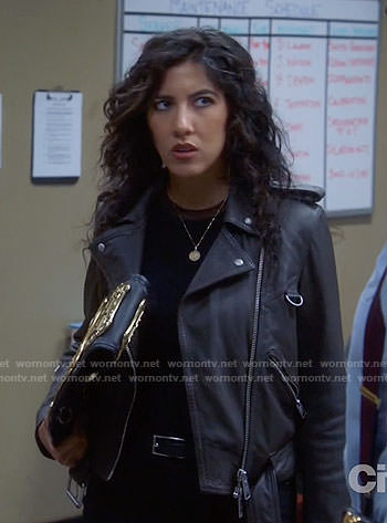 Rosa’s leather jacket with d-ring detail on Brooklyn Nine-Nine