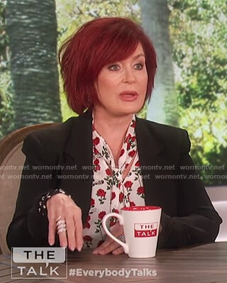 Sharon’s rose print neck tie top on The Talk