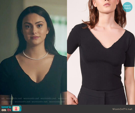 Sandro Knitted Top with Beaded Neckline worn by Veronica Lodge (Camila Mendes) on Riverdale