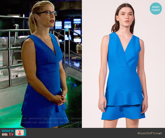 Sandro V-neck Dress with Double Ruffle worn by Felicity Smoak (Emily Bett Rickards) on Arrow